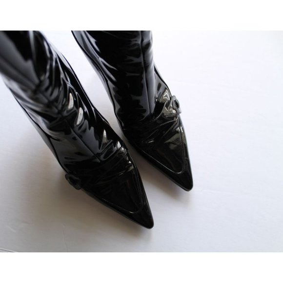 Jimmy Choo Patent Leather Front Strap Detail Ankle Boots Black Size 38.5 - Picture 6 of 9